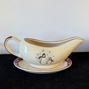 Royal Seasons Stoneware Snowman Gravy Boat with a saucer
